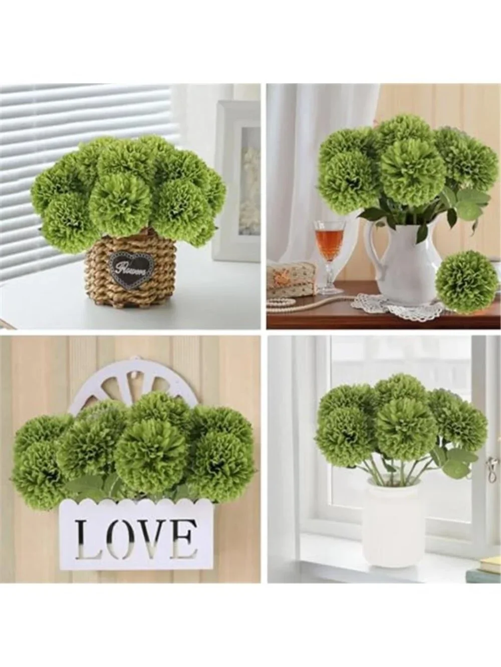 Green Artificial Chrysanthemum Silk Flowers 12 Pcs Faux Mums Table Centerpiece